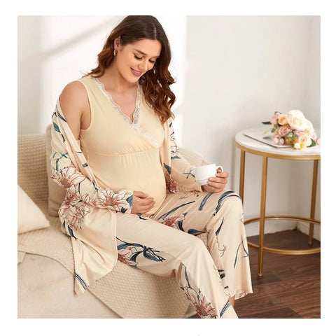 3-Piece Floral Cotton Loungewear Set