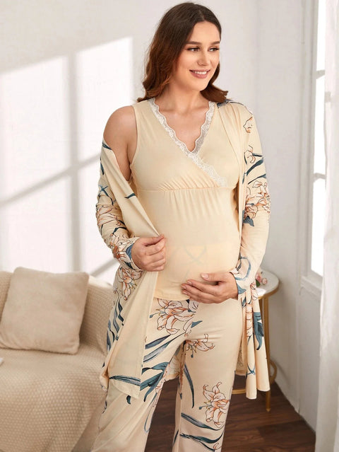 3-Piece Floral Cotton Loungewear Set